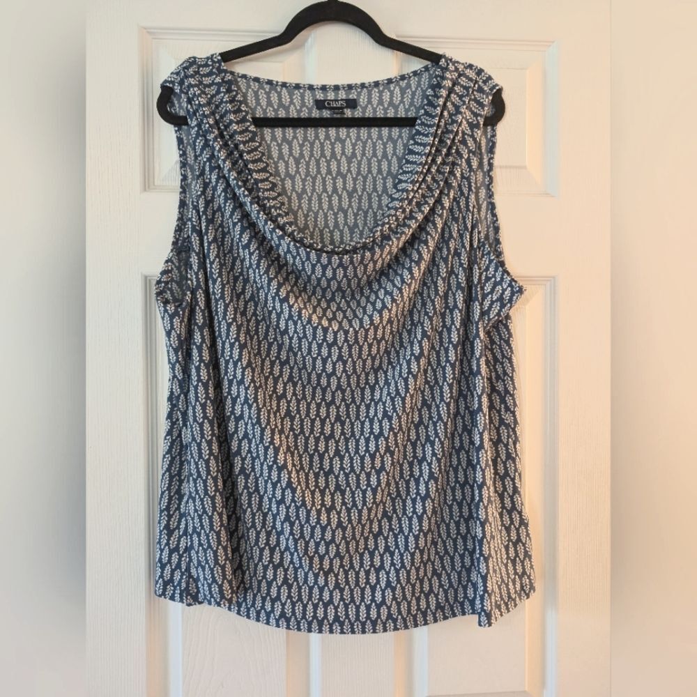 Chaps Sleeveless Draped Tank Top in Blue and Cream
